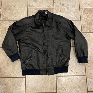 Men’s Black Genuine Leather Bomber Jacket, Medium, Great Condition